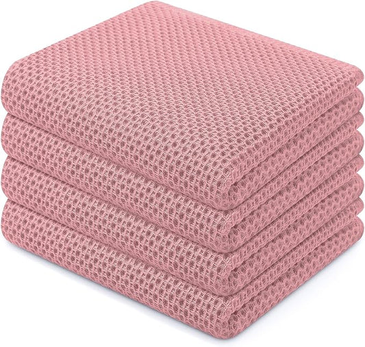 Homaxy 100% Cotton Waffle Weave Kitchen Dish Towels 4-Pack, Dried Rose | 13 x 28 Inches, Ultra Soft Absorbent Dish Towels, Quick Drying Cleaning Towels by Homaxy