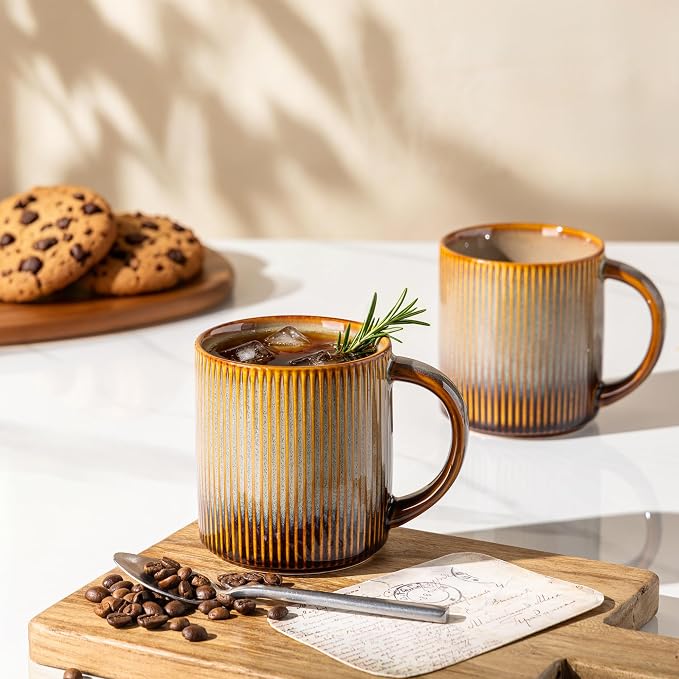 theterra Ceramic Coffee Mugs Set of 6, 14.2 oz Coffee Cups with Handle | Handmade, Suitable for Latte, Tea, Milk, Beer & Hot Cocoa, Creamy Amber - Image 6