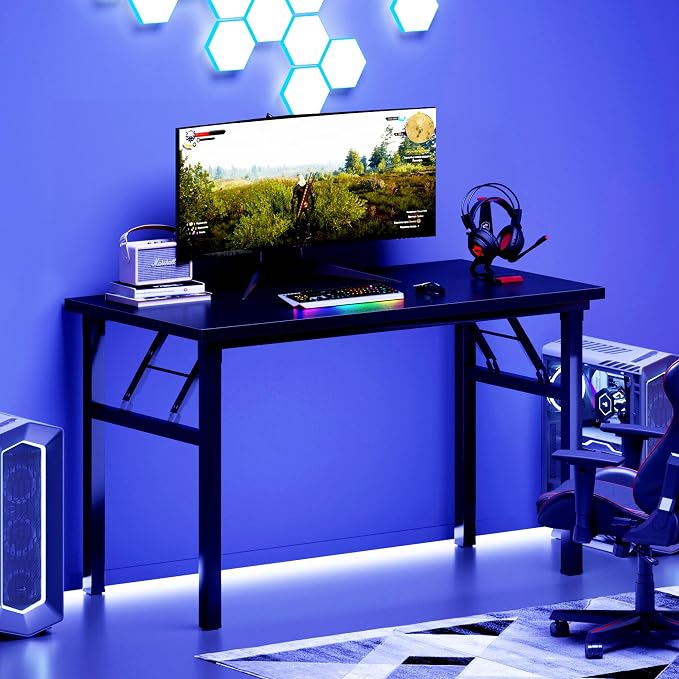 DlandHome 47 Inch Folding Computer Desk, Fully Assembled, Black | Foldable Writing Table, Portable Activity Conference Table for Home Office, Wood Top Metal Frame, Collapsible Easy Storage - Image 7