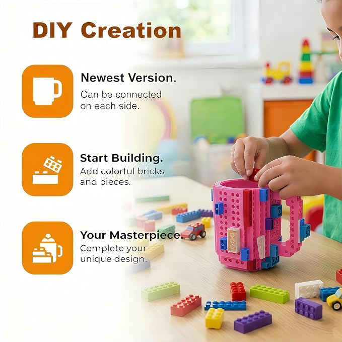 Lumsburry Build-on Brick Coffee Mug, Funny DIY Unique Novelty Drinking Cup | Building Blocks Creative Mug, for Men Women Kids Dad Mom, Present Exchange Ideas, Xmas Birthday White Elephant(Rose) - Image 5