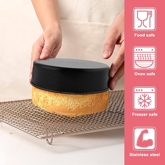 E-far 6 Inch Cake Pans Set of 2, Nonstick Stainless Steel Small Round Baking Pans with Parchment Paper & Side Liner Roll, Stainless Steel Core & Non-toxic Coating, Straight Side & 2 Inch Deep - Image 5