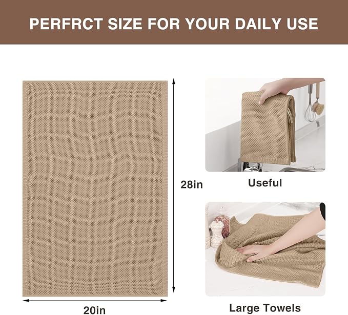 Homaxy 100% Cotton Oversized Waffle Weave Kitchen Towels 6-Pack, Tan | 20 x 28 Inches, Ultra Soft Absorbent Dish Towels, Quick Drying Large Cleaning Towels - Image 3