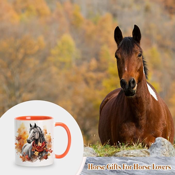 Hyturtle Fall Horse Coffee Mug Gifts For Horse Lovers on Thanksgiving | Autumn Decor, Horse Gift For Women, Durable 11oz ceramic mug, Vivid double-sided fade-resistant print, Comfort grip handle - Image 5