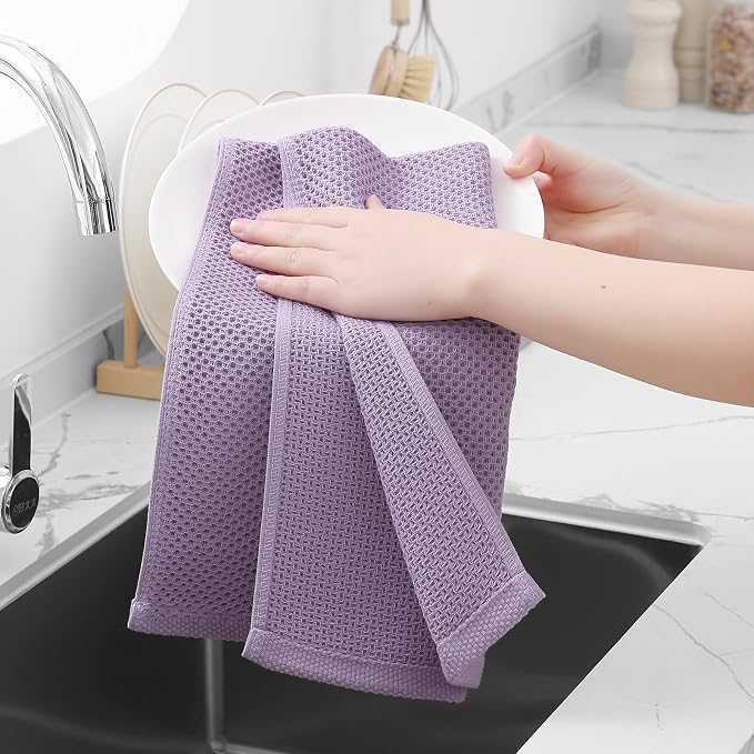 Homaxy 100% Cotton Waffle Weave Kitchen Dish Towels 4-Pack, Lavender | 13 x 28 Inches, Ultra Soft Absorbent Dish Towels, Quick Drying Cleaning Towels - Image 4