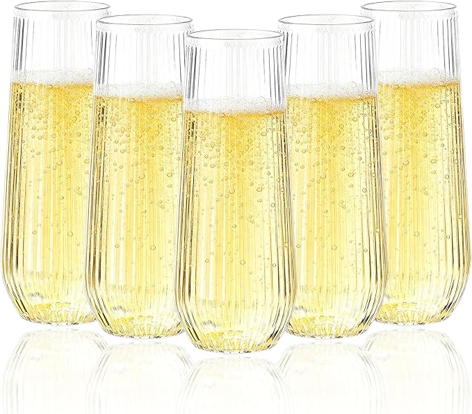 Goodluck 48pack 9oz Clear Champagne Flutes,Stemless Champagne Glasses | Plastic Champagne Flutes,Stemless Disposable Clear Plastic Toasting Glasses for Wedding, Birthday Party, Family Gatherings by GoodLuck