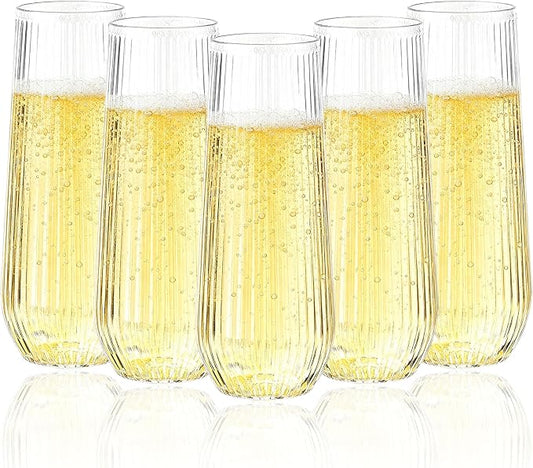 Goodluck 48pack 9oz Clear Champagne Flutes,Stemless Champagne Glasses | Plastic Champagne Flutes,Stemless Disposable Clear Plastic Toasting Glasses for Wedding, Birthday Party, Family Gatherings by GoodLuck
