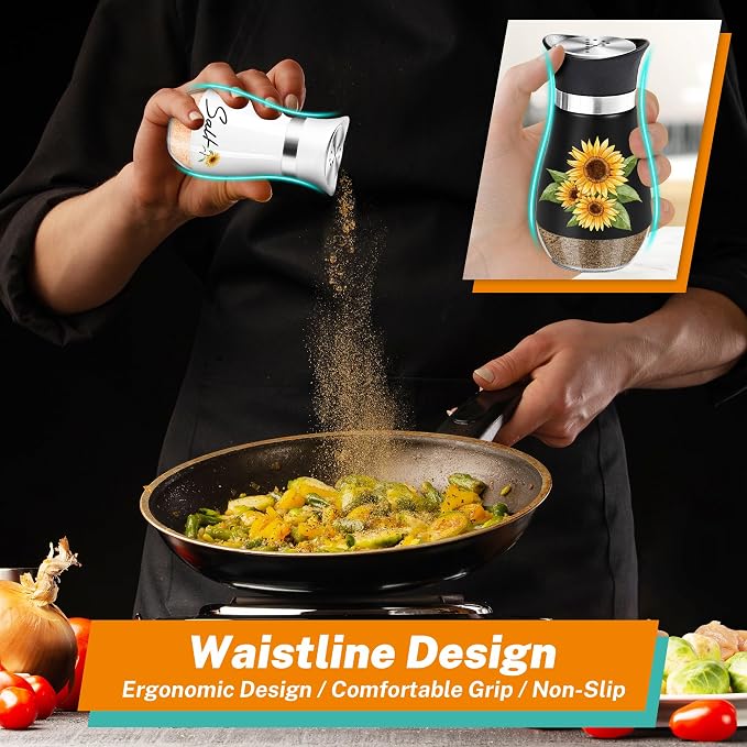 Sunflower Salt and Pepper Shakers - 4 oz Black and White Farmhouse Set | Sunflower Design Adds Farmhouse Charm to Kitchen Tables and Holiday Decor for Housewarming, Thanksgiving and Christmas. - Image 4