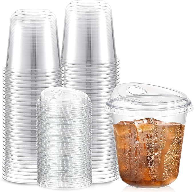 Ziliny 50 Sets Clear Plastic Coffee Cups with Sip Lids, Disposable Plastic PET Crystal Cups for Iced Coffee, Smoothie, Cold Beverage, Drink Shops and Party Catering (Clear,10 oz) by Ziliny