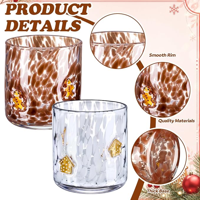 LemonRoad 2 Pcs Christmas Glass Cups 16 oz Gingerbread Man Gingerbread House Icon Juice Glasses Double Old Fashioned Wine Coffee Cocktail Cups Drinking Glassware for Holiday Xmas Party Supplies Gift - Image 3