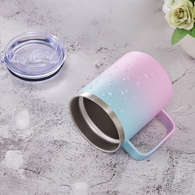 MEWAY 12oz Coffee Mug With Handle and Sliding Lid,Stainless Steel Travel Tumbler Cup with Handle,Double Wall Vacuum Insulated Camping Cup for Hot & Cold Drinks Tea (Bubble Gum,Set of 1) - Image 7