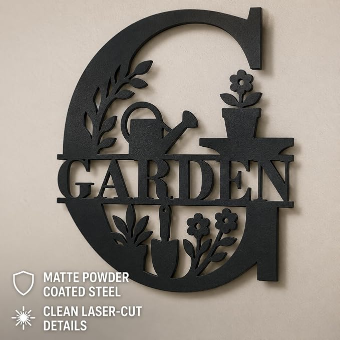 Garden Metal Wall Decor, Farmhouse Outdoor Garden Sign, 13.1 Inch | 14-inch matte black metal GARDEN sign for patios, greenhouses, porches, sheds, and farmhouse outdoor wall decor. - Image 6