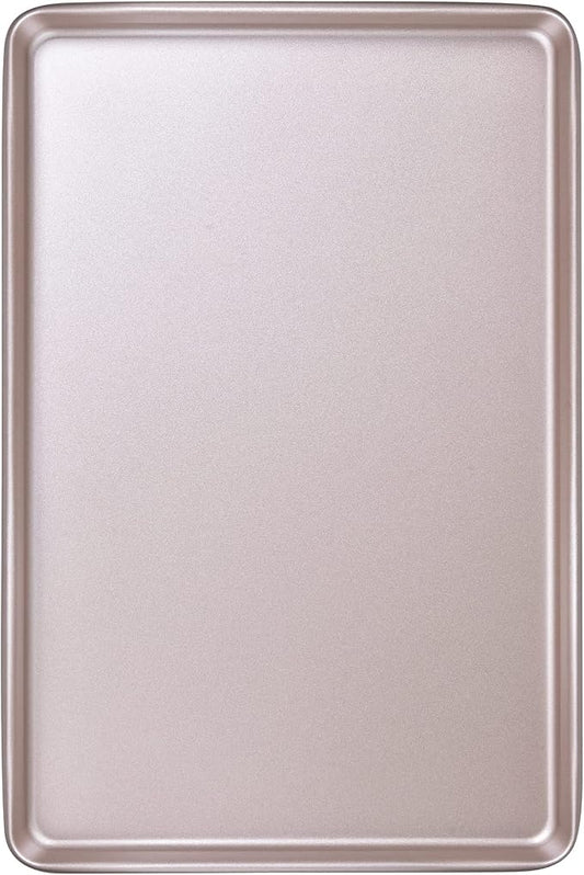 13-Inch Baking Sheet Pan, Non-Stick Carbon Steel Meat Bread Jelly Roll Pizzas Pastries Rimmed Cookie Sheet Pan for Oven Roasting 13" × 9" × 0.8" (Champagne Gold) by Bakeley