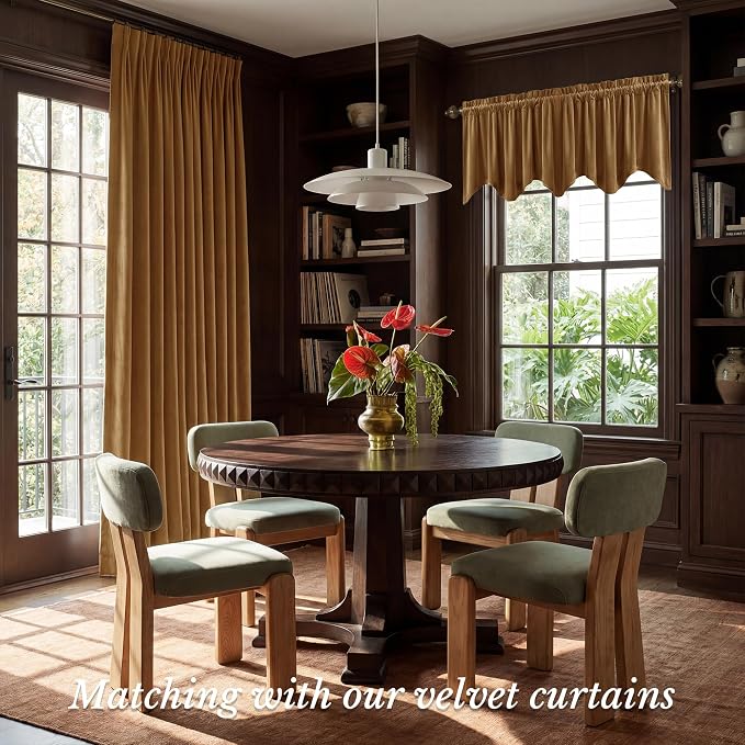 Velvet Window Valance 52x18 Inch 4-Panel Set | Soft Wavy Gold Brown Kitchen Curtains for Windows, Luxury Fabric Aesthetic Window Treatment for Bay Window, Living Room - Image 2