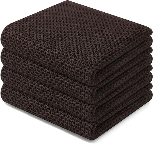 Homaxy 100% Cotton Waffle Weave Kitchen Dish Towels 4-Pack, Dark Brown | 13 x 28 Inches, Ultra Soft Absorbent Dish Towels, Quick Drying Cleaning Towels by Homaxy