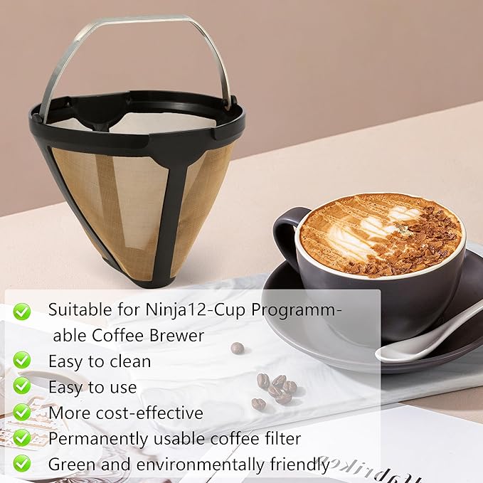 2pcs Replacement for CE250 CE251 Coffee Permanent Gold Tone Filter,Compatible with Ninja 12-Cup Programmable Coffee Brewer