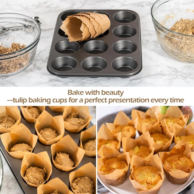 150 Pcs Mini Cupcake Liners Muffin Liners Baking Cups | Tulip Cupcake Liner for Baking Wedding, Birthday, Baby Shower Parties, Natural - Image 5