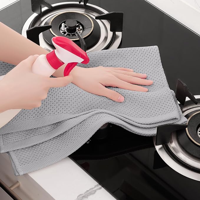 Homaxy 100% Cotton Oversized Waffle Weave Kitchen Towels 8-Pack, Light Gray | 20 x 28 Inches, Ultra Soft Absorbent Dish Towels, Quick Drying Large Cleaning Towels - Image 5