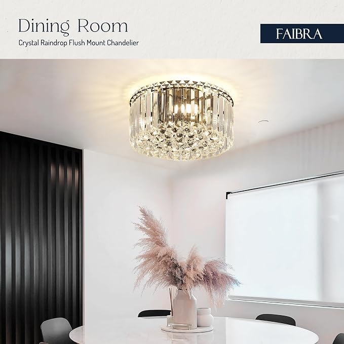 12.6" Black K9 Crystal Raindrop Flush Mount Ceiling Light, Modern Chandelier, Round Luxury Light Fixture for Dining Room, Bedroom, Hallway, Kitchen Island & Living Room - Image 3