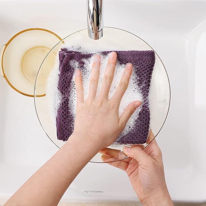Homaxy 100% Cotton Waffle Weave Kitchen Dish Cloths 6-Pack, Purple | 12 x 12 Inches, Ultra Soft Absorbent Dish Towels, Quick Drying Dish Rags with Hanging Loop - Image 4