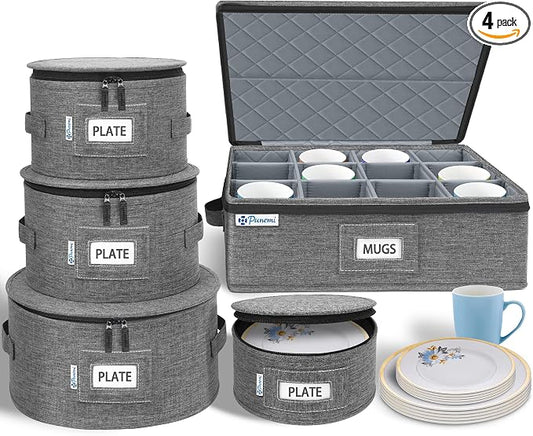 China Storage Containers 5-Piece Hard Shell Dinnerware Set Moving Boxes | Hard shell sides and bottom, quilted and stackable plate & dish protectors, plus adjustable mug and cup storage for moving by Punemi