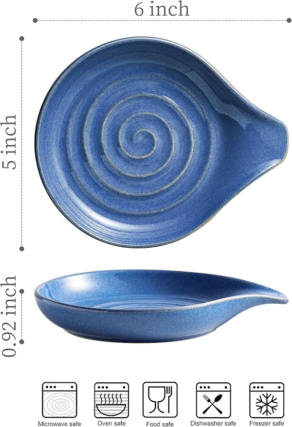 Spoon Rest, Large Ceramic Spoon Holder for Stove Top, Heat-Resistant Cooking Spoon Rest for Kitchen Counter Decor, 5 Inches, Blue - Image 3