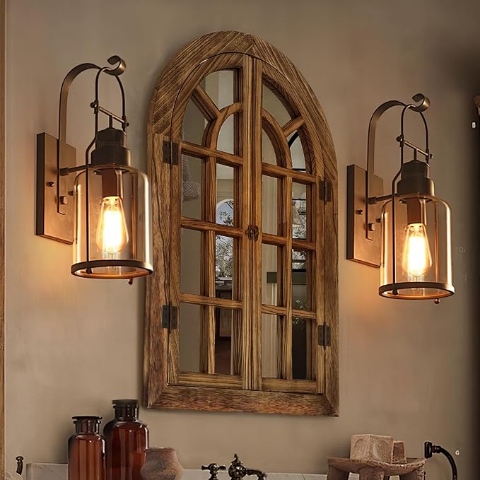 Window Mirrors for Wall Decor -Arched Wall Mirror Farmhouse Wall Decor Wood Frame Decorative Wall Mirrors Like Window for Bedroom, Living Room, Entrance, Dining Room by Elissposar