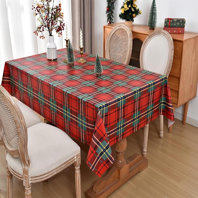 Christmas Tablecloth Heavy Duty Vinyl Red 54x54 inch Rectangle Christmas Table Cloth Reusable Waterproof Foldable Plastic Tablecloths PVC Xmas Table Cover for New Year Party Decor - Image 8