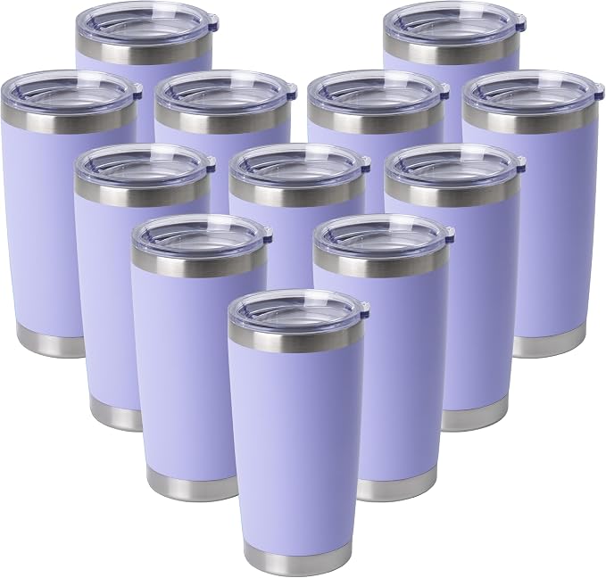 HASLE OUTFITTERS 20oz Stainless Steel Tumblers Bulk, Insulated Travel Cup with Lid, Double Wall Vacuum Coffee Mug for Cold & Hot Drinks 12 Pack, Light Purple by HASLEOUTFITTERS