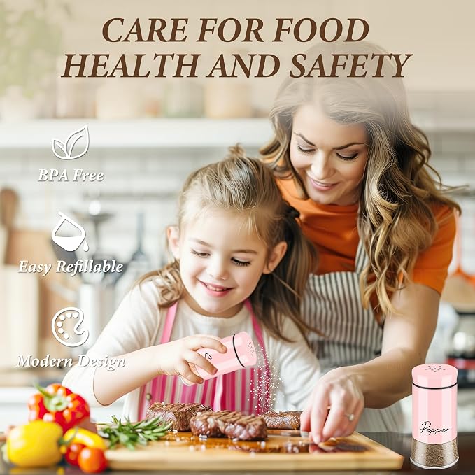 Pink Salt and Pepper Shakers Set, 5 oz Kitchen Decor | Accessories Home Essentials Cute Household Items for Kitchen Cooking Table, RV, Camp, BBQ Refillable Design - Image 6