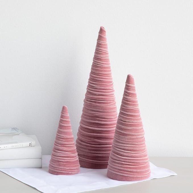 Your Heart's Content Blush Velvet Trees Set of 3, Elegant Mantel Accent, Teen Girl Coquette Room Decor, Handcrafted Gift for, Valentine Tablescape, Cozy (Blush) - Image 2