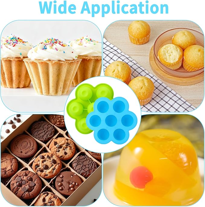 2 Pack Silicone Egg Bite Molds,Non-Stick 7 Cups Silicone Muffin Pans for Baking,Air Fryer Accessories for Baking Egg Bite, Cupcake, Tart, Bread(Blue & Green)