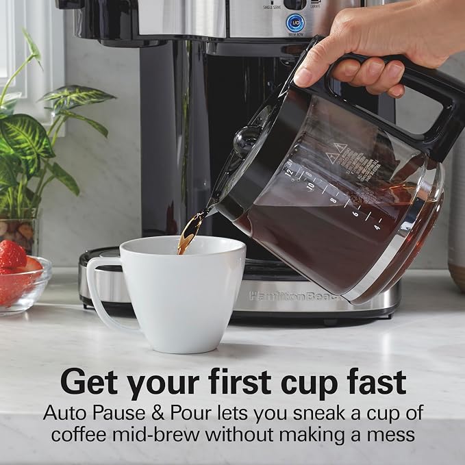 Hamilton Beach 2-Way Brewer Coffee Maker, Single-Serve and 12-Cup Pot, Black/Stainless Steel(49980A), Carafe | 12 Cup Glass Carafe | Black with Stainless Steel Accents | 49980RG - Image 7