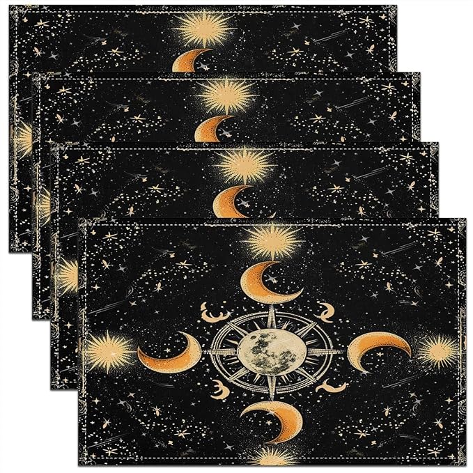 Feelyou Cosmic Celestial Table Place Mats, Set Sun Moon Placemats Set of 4 Boho Exotic Placemat for Kitchen Dining Table Decor Indoor Outdoor for Women Men Galaxy Astrology Space 18"x12" by Feelyou