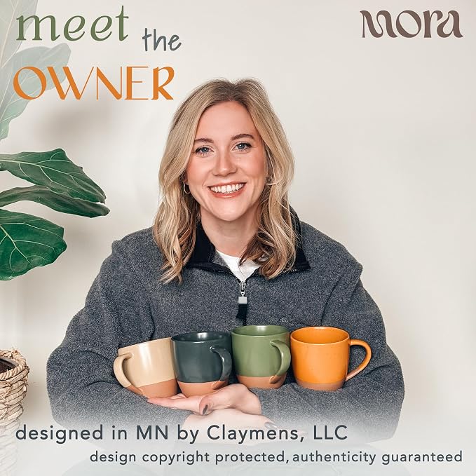 Mora Ceramic Artisan Matte Large Latte Mug Set of 4, 16oz - Microwavable, Porcelain Coffee Cups With Big Handle - Modern, Boho, Unique Style For Any Kitchen. Microwave Safe Stoneware - Safari Colors - Image 3