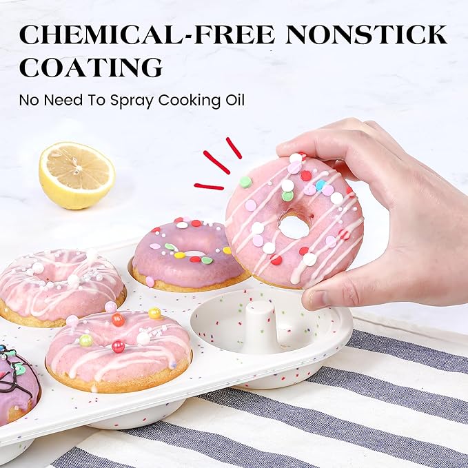 Silicone Donut Pan for Baking with Metal Reinforced Frame Nonstick 6 Cavity Donut Molds Doughnut Tray 3.25 Inch Large Bagel Molds 1Pc (Cream)