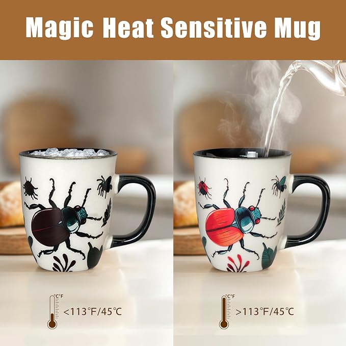 16 oz Beetle Mug - Color Changing Ceramic Coffee Cup for Insect Lovers - Novelty Bug Themed Gift for Men and Women - Image 3