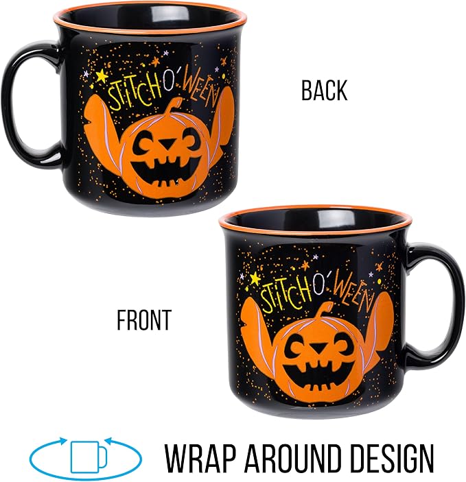 Silver Buffalo Disney Lilo and Stitch Halloween, Ceramic Camper Mug, 20oz | Jack O' Lantern, Ween, 0.59 Liters - Image 5