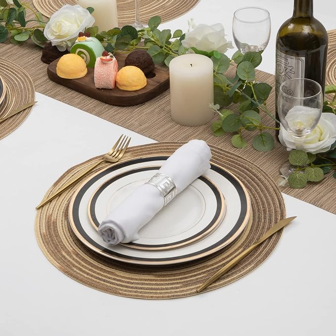 SHACOS Round Placemats Set of 6 Washable 15 inch Variegated Braided Round Place Mats Kitchen Table Mats (Rainbow Brown, 6) - Image 4
