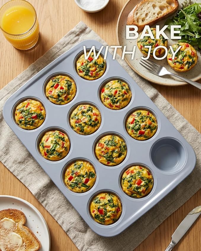 CARTMAN Ceramic Muffin Pan 12 Cup with 200 Cupcake Liners, Non-Stick & Non-Toxic Baking Tin for Healthy Muffins and Cupcakes, Perfect for Home Kitchens and Parties - Image 2