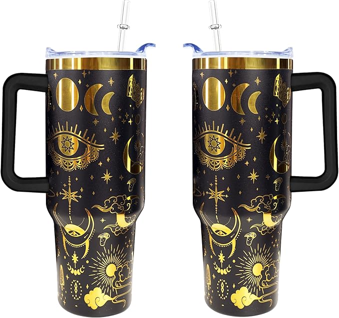 40 oz Bohemia Laser Engraving Tumbler With Handle With Lid Straw Double Insulated Travel Coffee Cup Boho Travel Accessories Must Have Gifts For Women