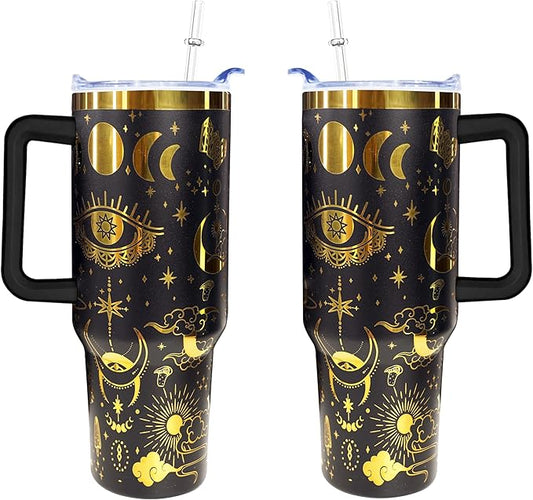 40 oz Bohemia Laser Engraving Tumbler With Handle With Lid Straw Double Insulated Travel Coffee Cup Boho Travel Accessories Must Have Gifts For Women