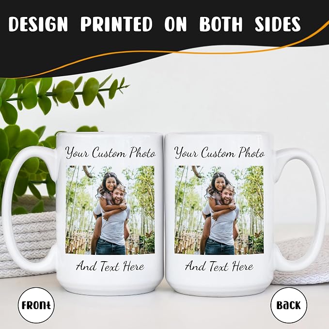 Personalized Coffee Mug 15 Oz, Custom Picture Text or Logo Ceramic Mug, Customized Gift for Men & Women, Taza Personalizada with Photo and Words, Customizable Large Tea Cup | White - Image 4