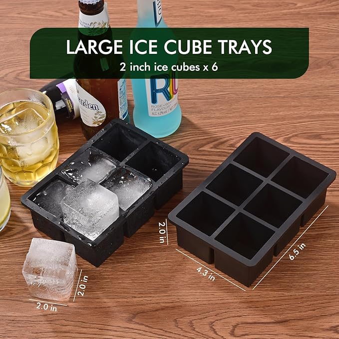 Ice Cube Tray, SLGOL Ice Trays for Freezer with Lid, Easy Release large Ice Cube Molds, Silicone ice cubes mold for Whiskey, Stackable Square Ice Tray for Cocktails Whiskey 【6 square 3 Pack】