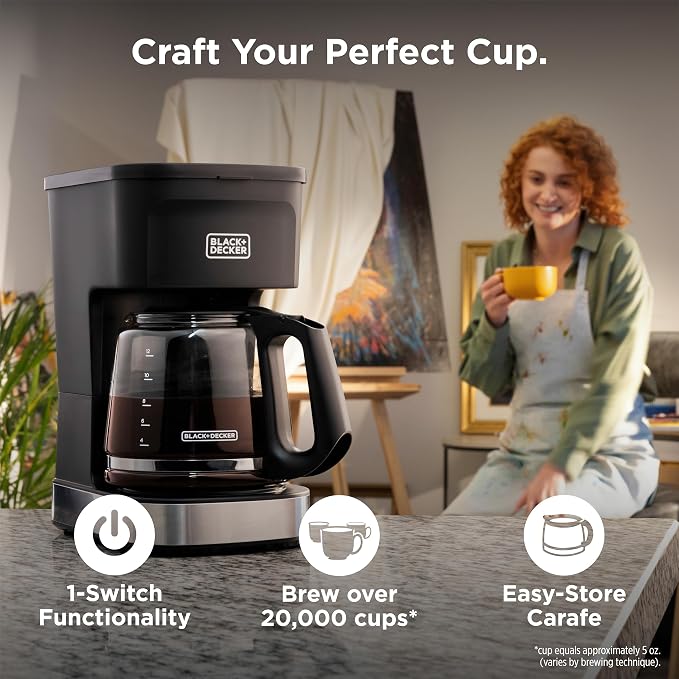 BLACK+DECKER CAFÉCRAFT 12-Cup Coffee Maker, One-Switch Drip Coffeemaker with Vortex Showerhead Technology, Sneak-A-Cup, Keep Warm Function, Stainless Steel - Image 12