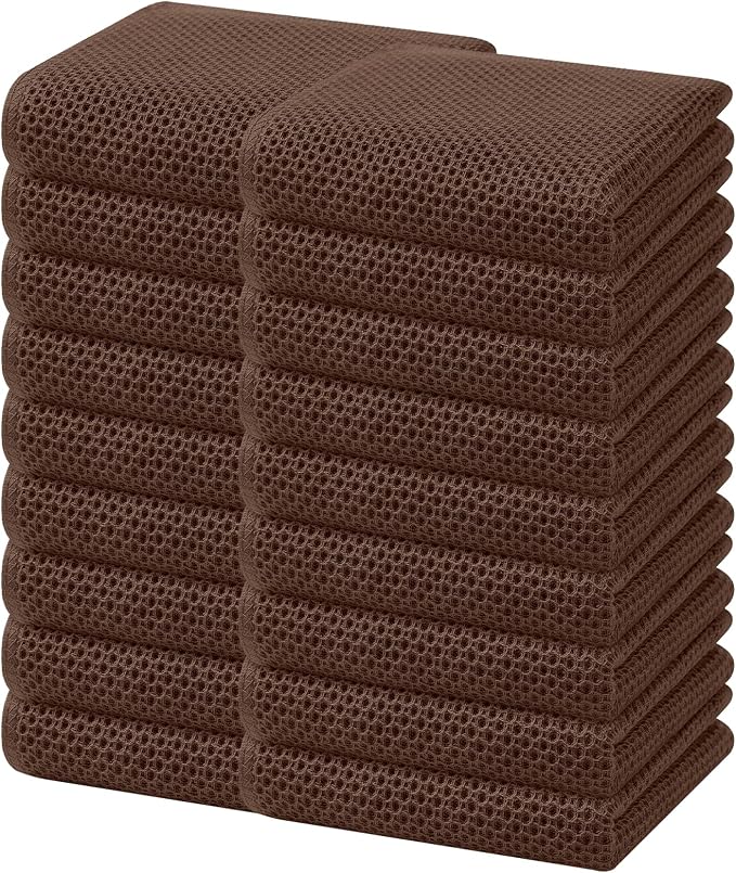 Homaxy 100% Cotton Waffle Weave Kitchen Dish Towels 18-Pack, Coffee | 13 x 28 Inches, Ultra Soft Absorbent Dish Towels, Quick Drying Cleaning Towels by Homaxy