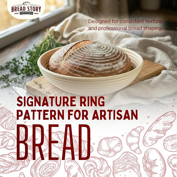 Bread Story Round Banneton Bread Proofing Basket Set – Handmade Rattan Brotform Dough Bowl with Cloth Liner, Sourdough Tools & Baking Supplies for Home Bakers – Baking Kit, 8.5 Inch
