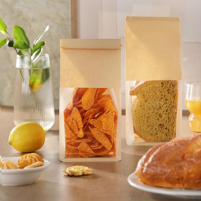 50 Pack Cookie Bags Packaging, DAJLFA Small Bakery Bags with Window, Tin Tie Tab Lock, Great for Muffin, Homemade Granola, Popcorn, Candies (3.9 * 3 * 9.2 Inches) - Image 7