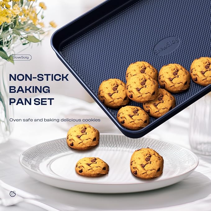 Baking Pans Set 8-Piece Bakeware Sets, Baking Sets for Cooking Oven Pan Set | Nonstick Oven Pan Set, Baking Sheet Set, Cookie Sheets for Baking, Muffin Pan, Ceramic Coated Blue - Image 3