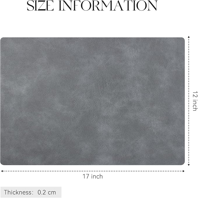 MOSAYT Vinyl Placemats Set of 8-12 X 17 Inch - Faux Leather 100% Waterproof Oil-Proof Wipeable PU Place Mats, Heat Resistant Reversible Table Mats for Kitchen, Dining, Outdoor, Grey - Image 7