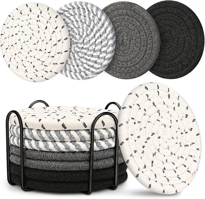 Coasters for Drinks, Coasters Set of 4 - Color, 8 Pack Coaster Set, Absorbent Coaster with Holder, Coffee Table Decor, Living Room Decor, Home Decor Living Room by Smgmg
